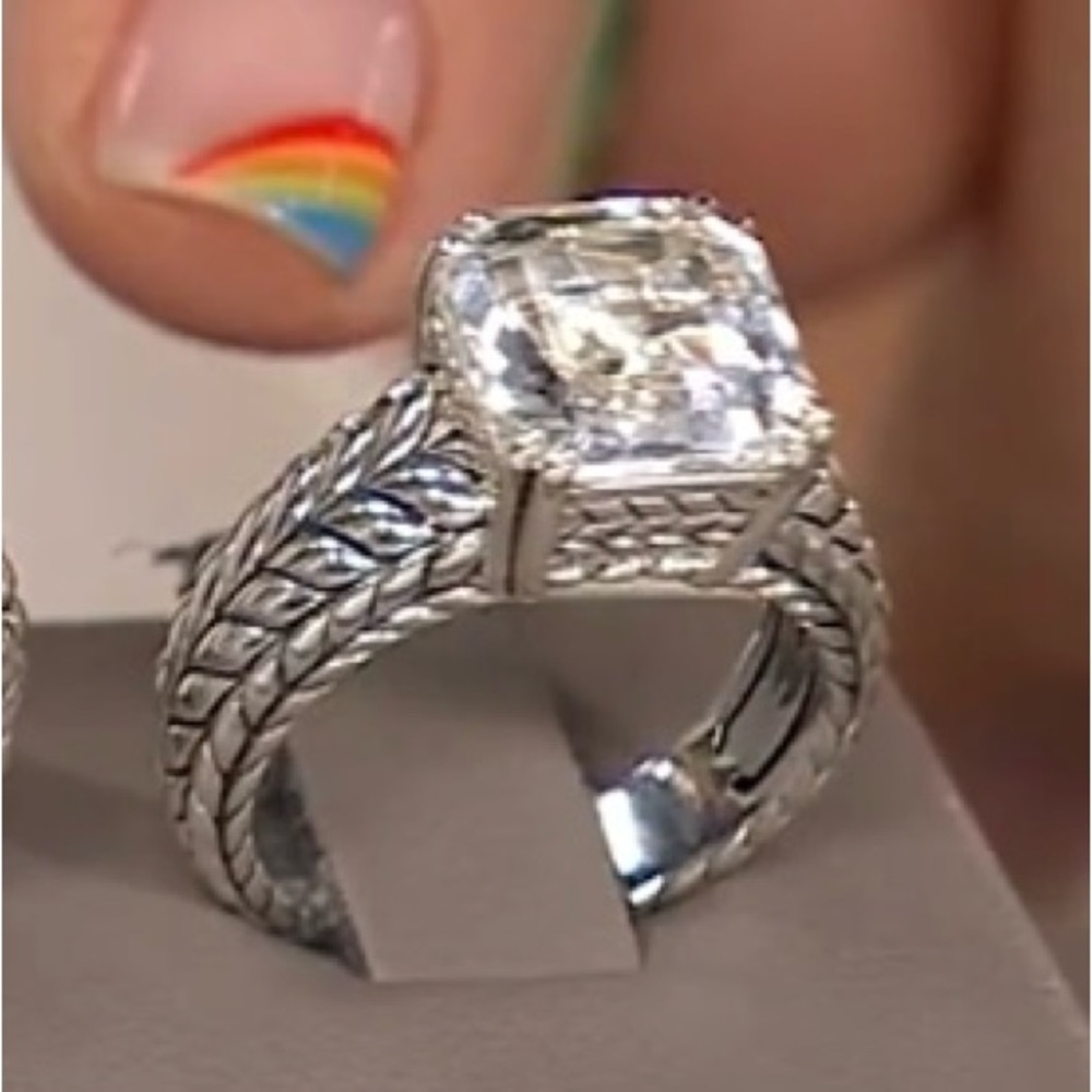 JAI Sterling Silver Asscher Cut White Topaz Ring, sz 5, and Earrings like New - Picture 6 of 12